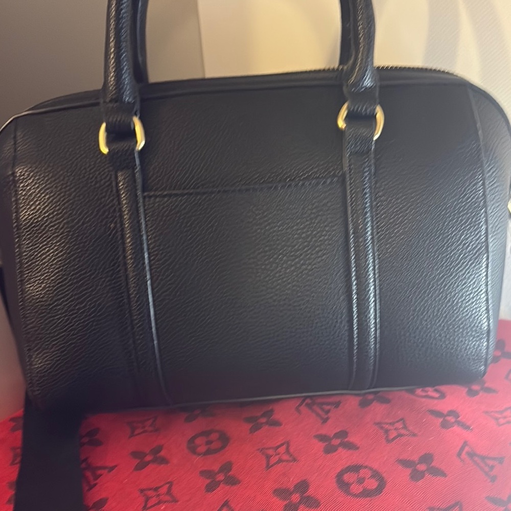 Nanette Lepore Black Pebbled Leather Satchel with Gold Charm - Picture 2 of 4
